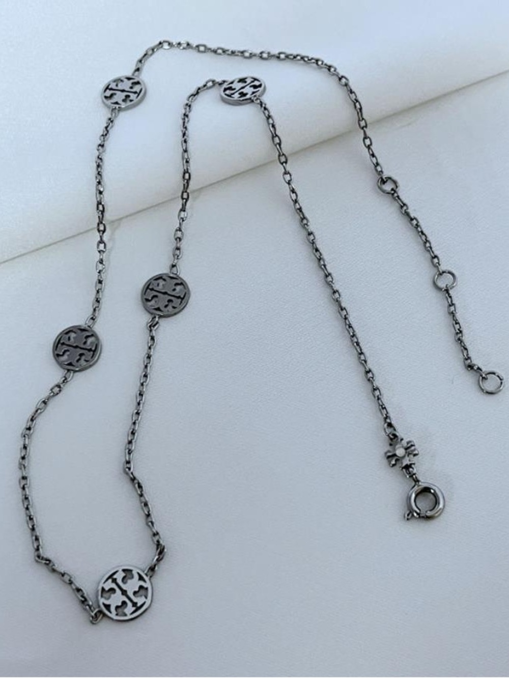Tory Burch Silver-Tone Logo Station Link Necklace